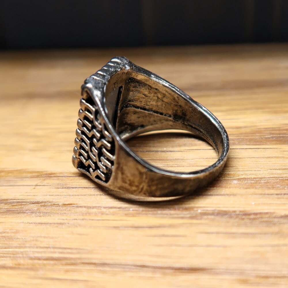 Men's Silver Tone Statement Ring Chunky Band Large Light Blue Rectangular Stone - Picture 5 of 8